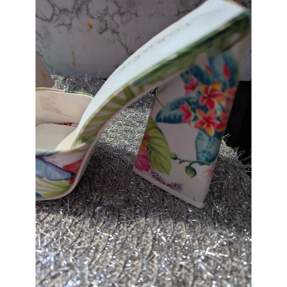 TORGEIS MULES WOMENS PARADISE TROPICAL FLORAL FLARE BUTTERFLY HEELS SZ 10 - Picture 11 of 16